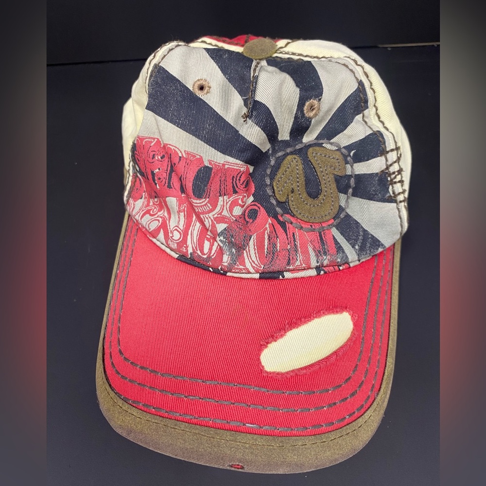 Vtg True Religion Brand Distressed StrapBack Trucker Hat RARE Vintage Leather